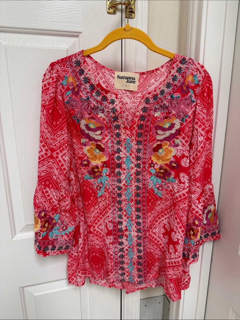 Savanna Jane Red Floral Embroidered Tunic